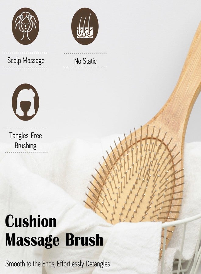 Zoolinn Bamboo Hair Brush, with Metal Bristles - Anti-Static, for Smoothing & Massage & Detangling, for All Hair Type, Men, Women - Image 2